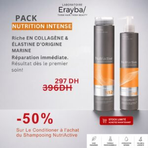 Pack soin cheveux secs Erayba Nutriactive N12 shampooing N16 conditioner collagene marin Maroc